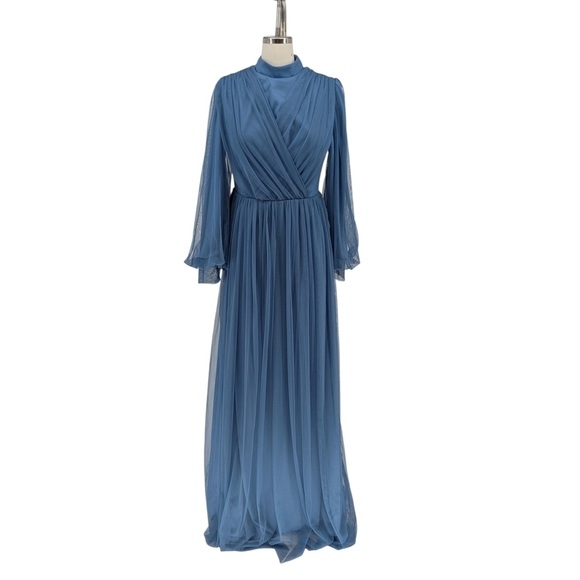 NEW Fashion Showcase Modest Mesh Maxi Dress Blue 38/8 evening special occasion - Picture 1 of 7